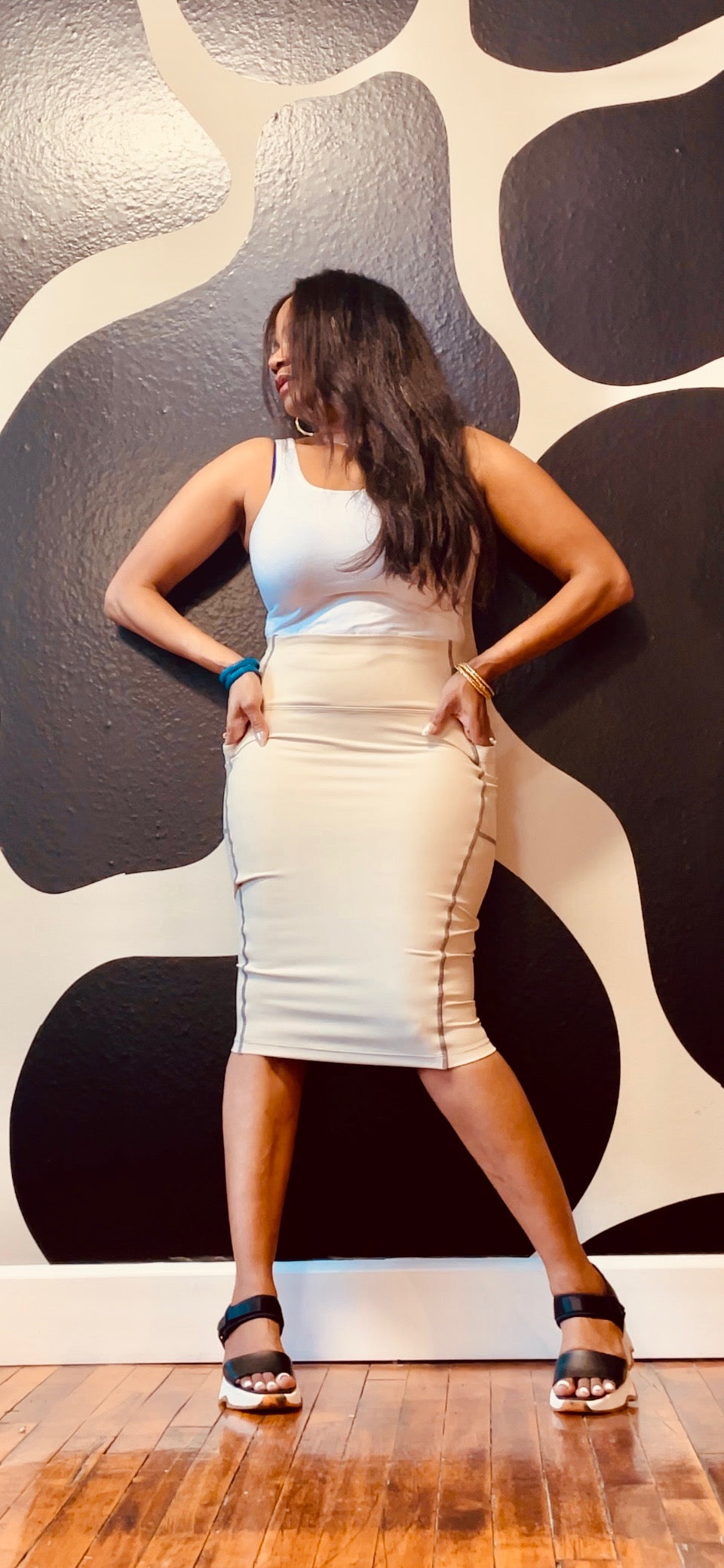 2pc Skirt and Tank Set Beige