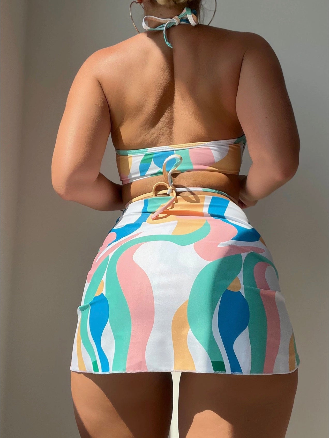 Color Block Halter 3PCS Swimwear