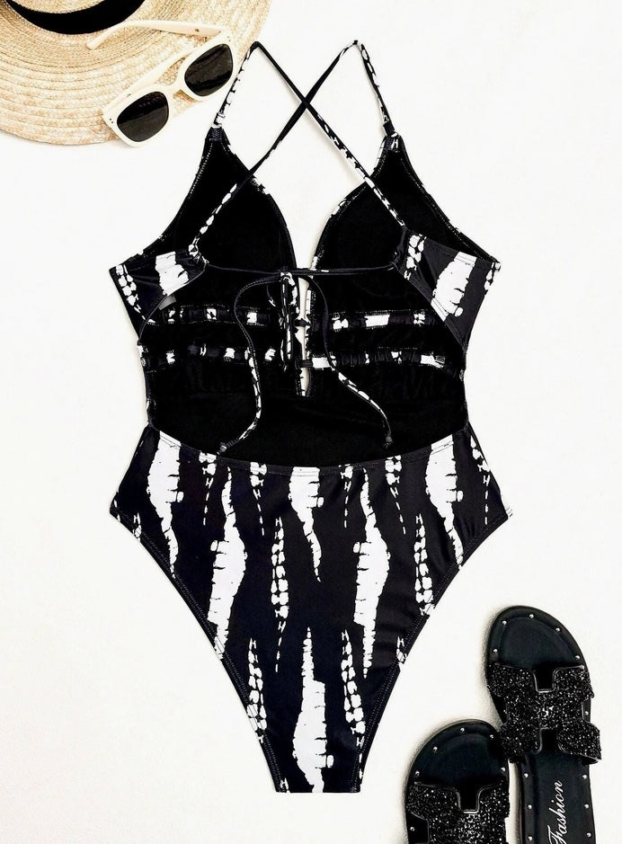V-Neck String Tie Backless Swimwear