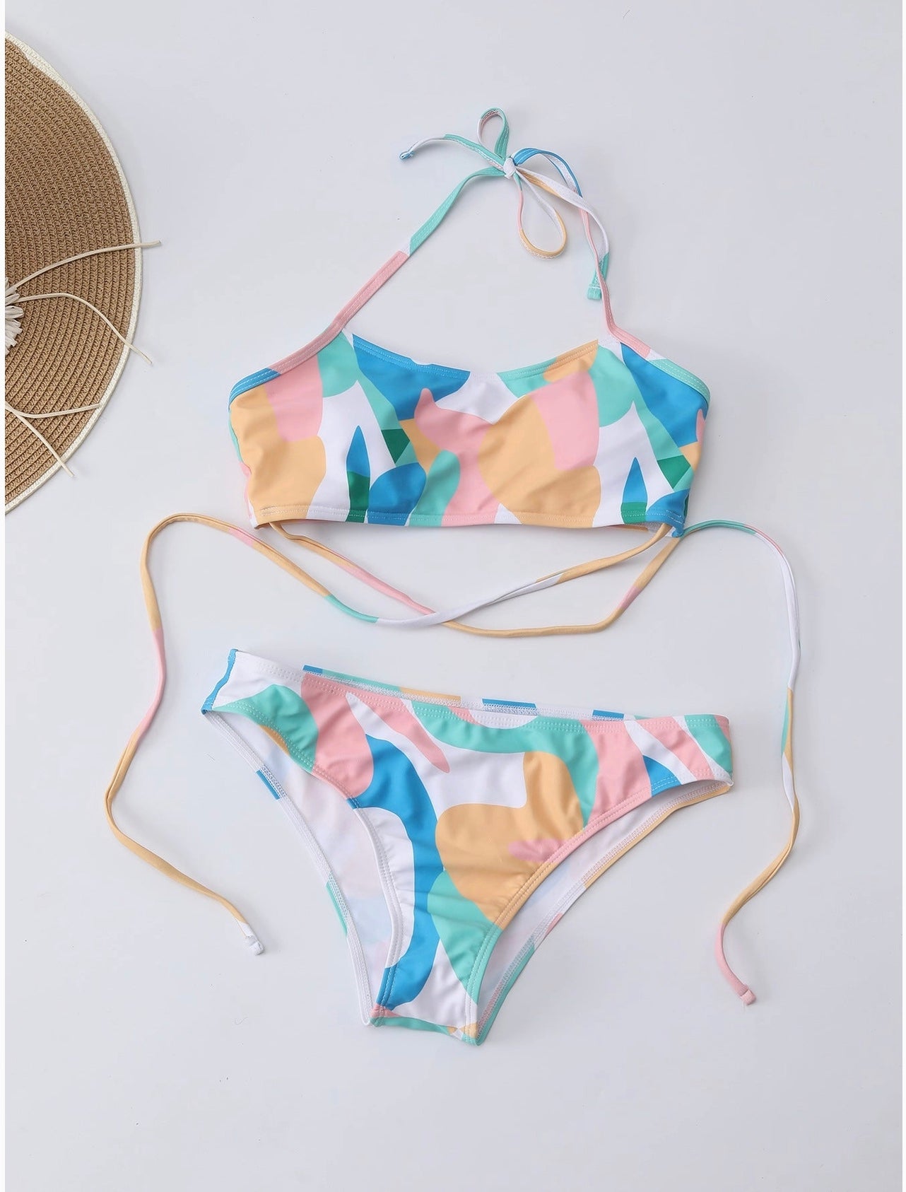 Color Block Halter 3PCS Swimwear
